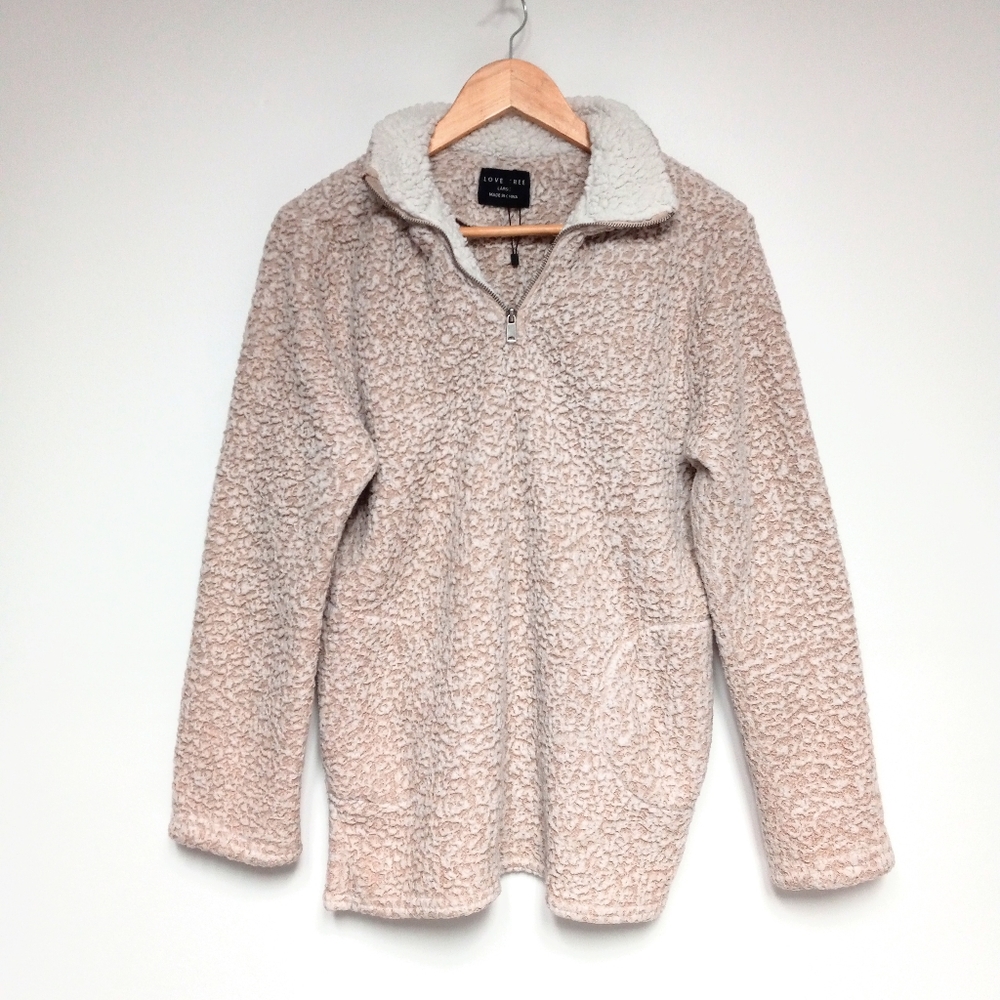 Love Tree Sherpa Collared Quarter Zip Pullover Jacket Sz L